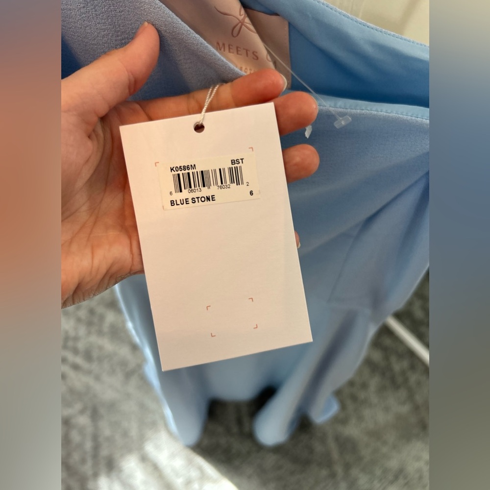 GAL MEETS GLAM Light Blue A-Line Midi Dress Neck Bow Fit and Flare one shoulder✨ - Picture 5 of 8
